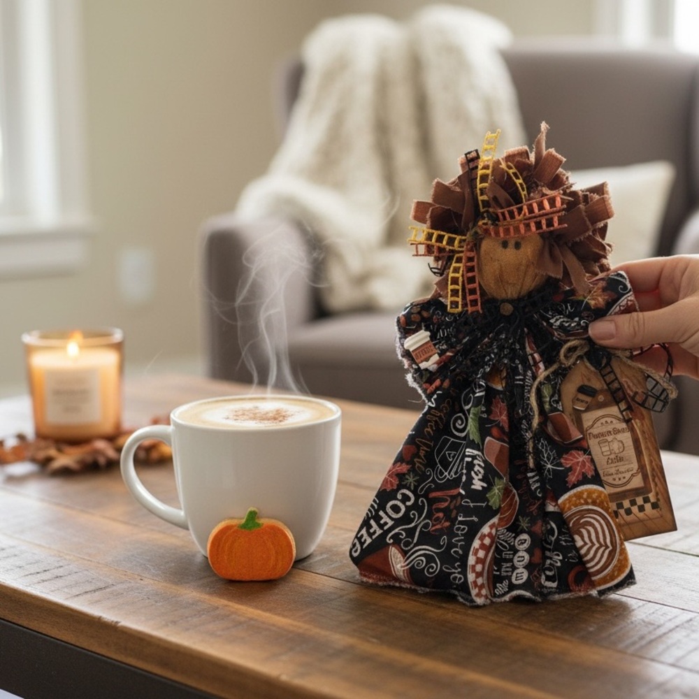 💗💗💗Handcrafted Autumn Scarecrow Decor with Coffee Theme